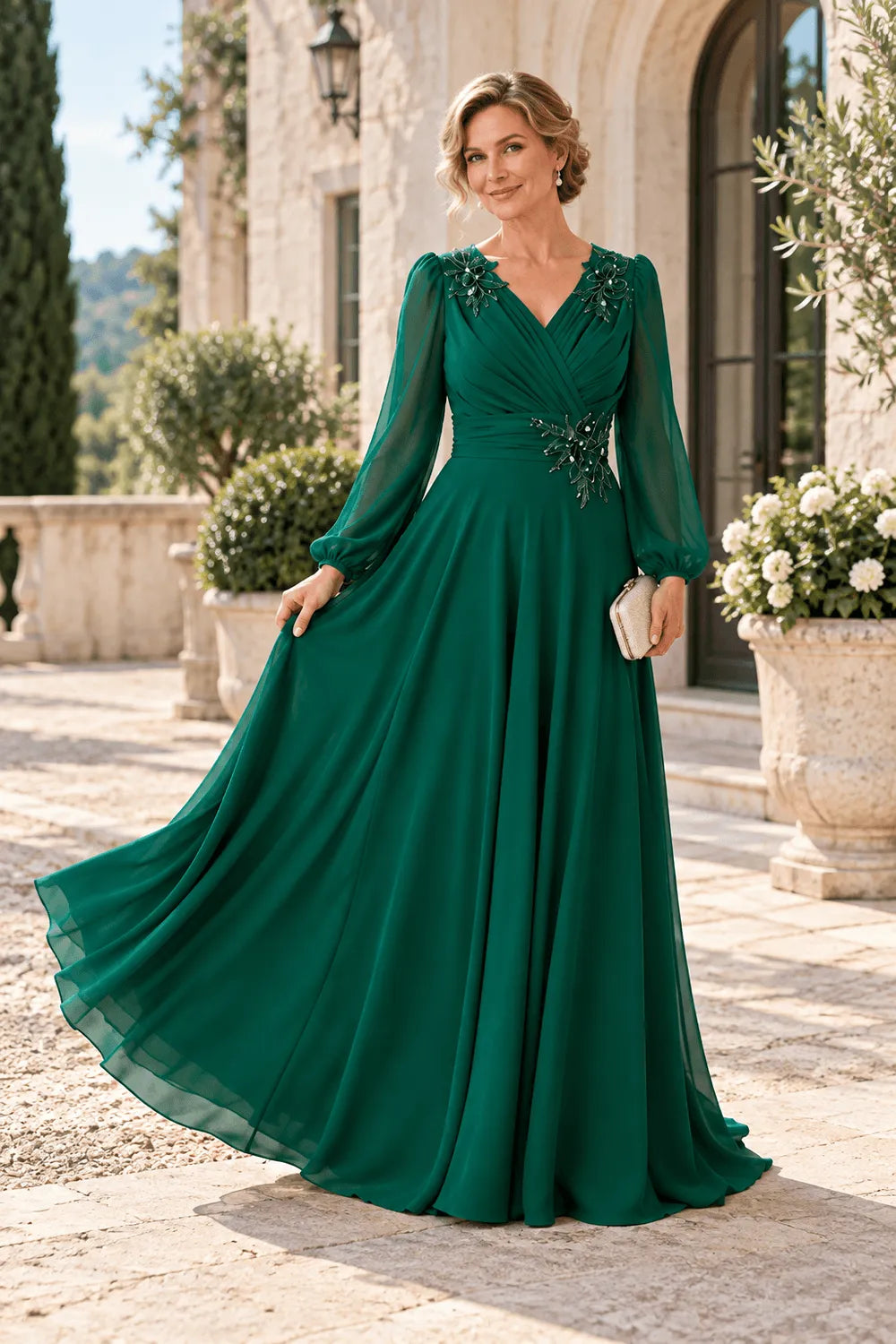 Sophisticated V-Neck Chiffon A-Line Formal Gown