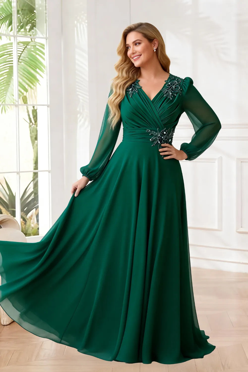 Sophisticated V-Neck Chiffon A-Line Formal Gown