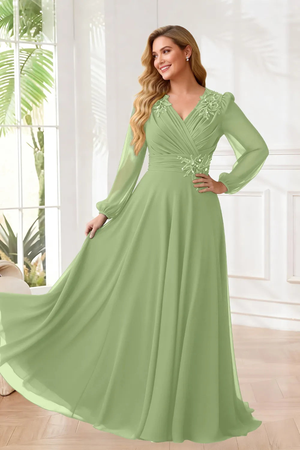 Sophisticated V-Neck Chiffon A-Line Formal Gown