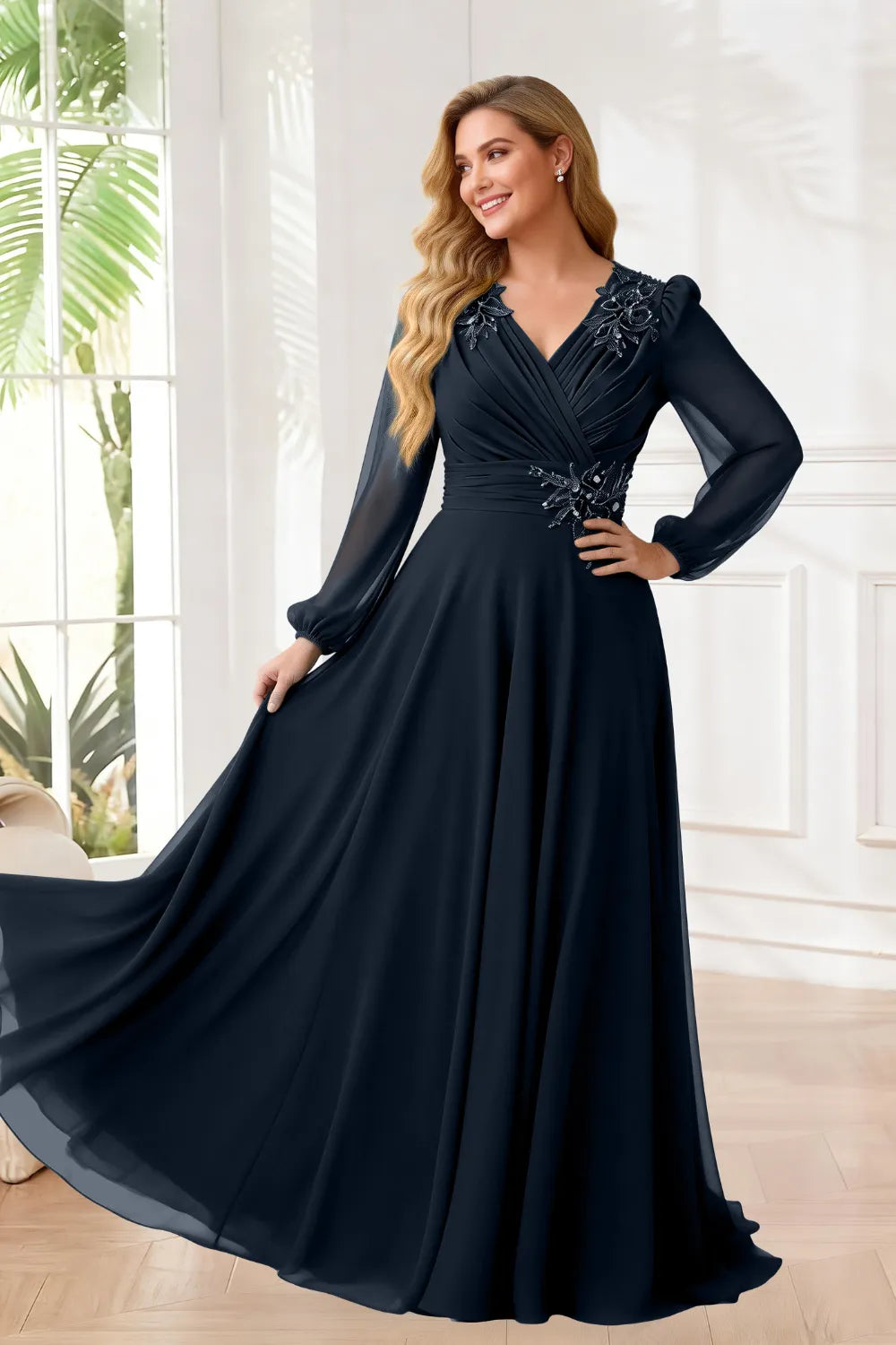 Sophisticated V-Neck Chiffon A-Line Formal Gown