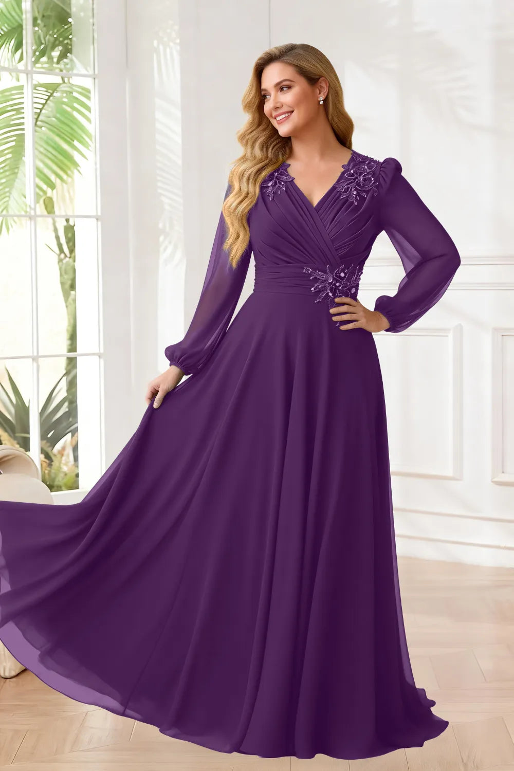Sophisticated V-Neck Chiffon A-Line Formal Gown