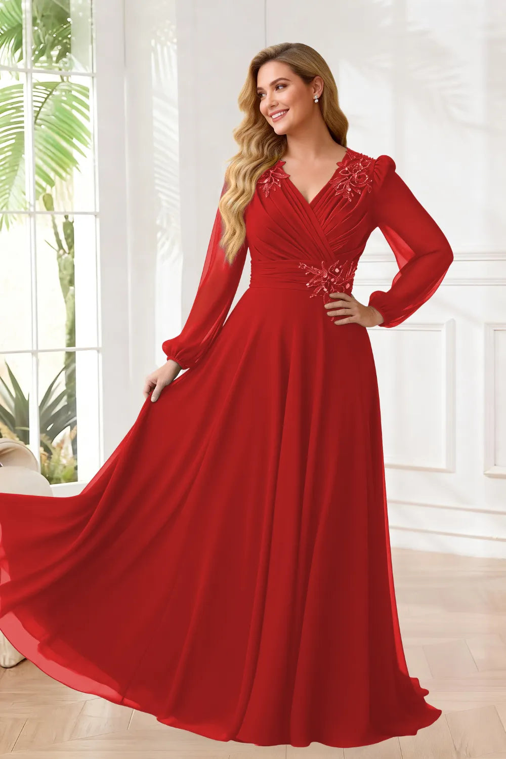 Sophisticated V-Neck Chiffon A-Line Formal Gown