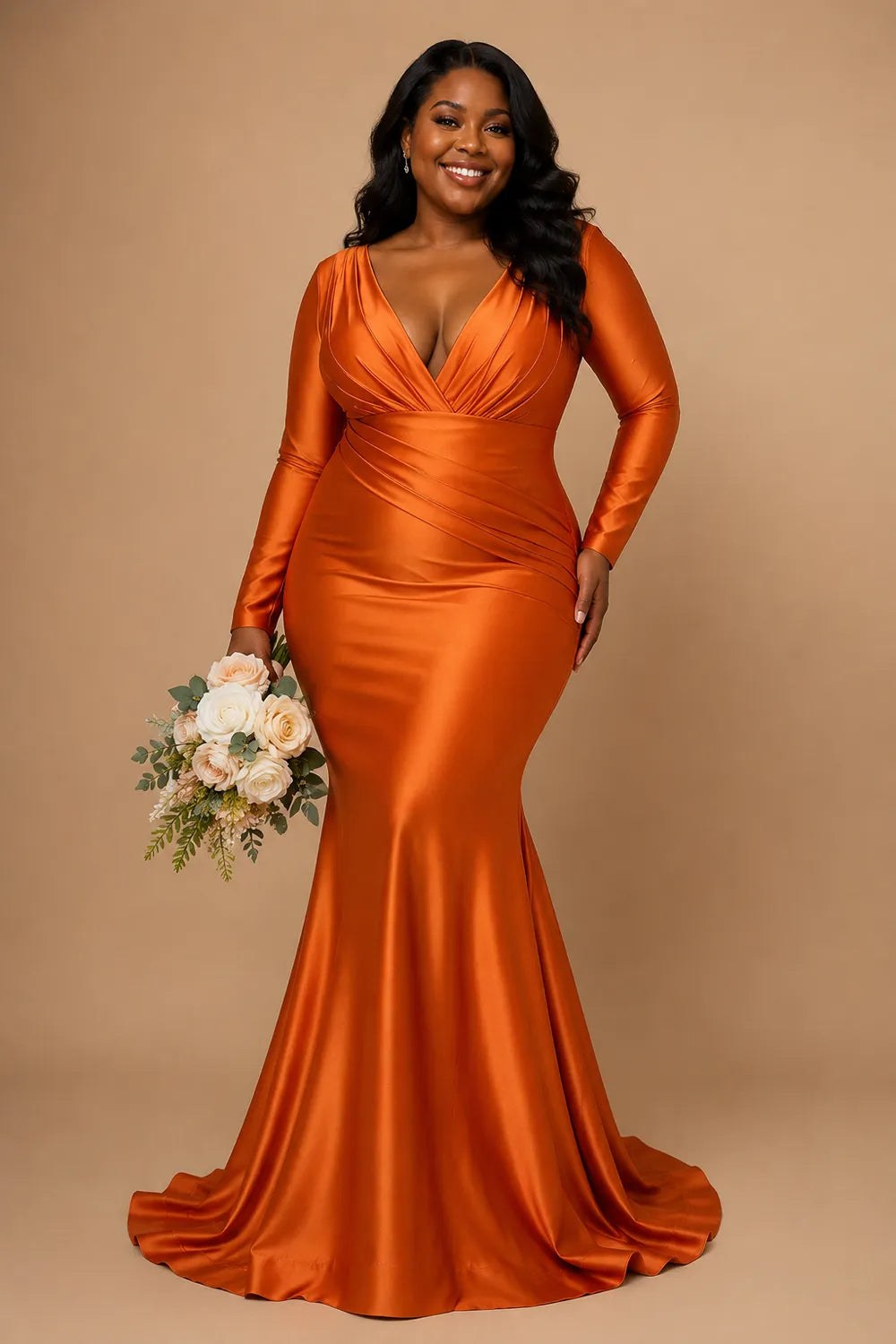 Plus Size V Neck Ruched Bridesmaid Dress