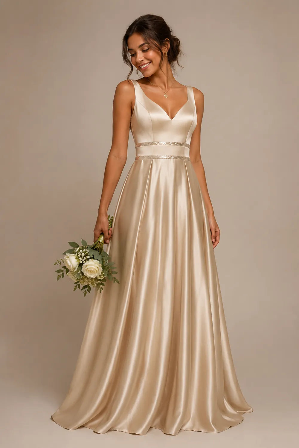 Elegant V Neck A-Line Formal Gown