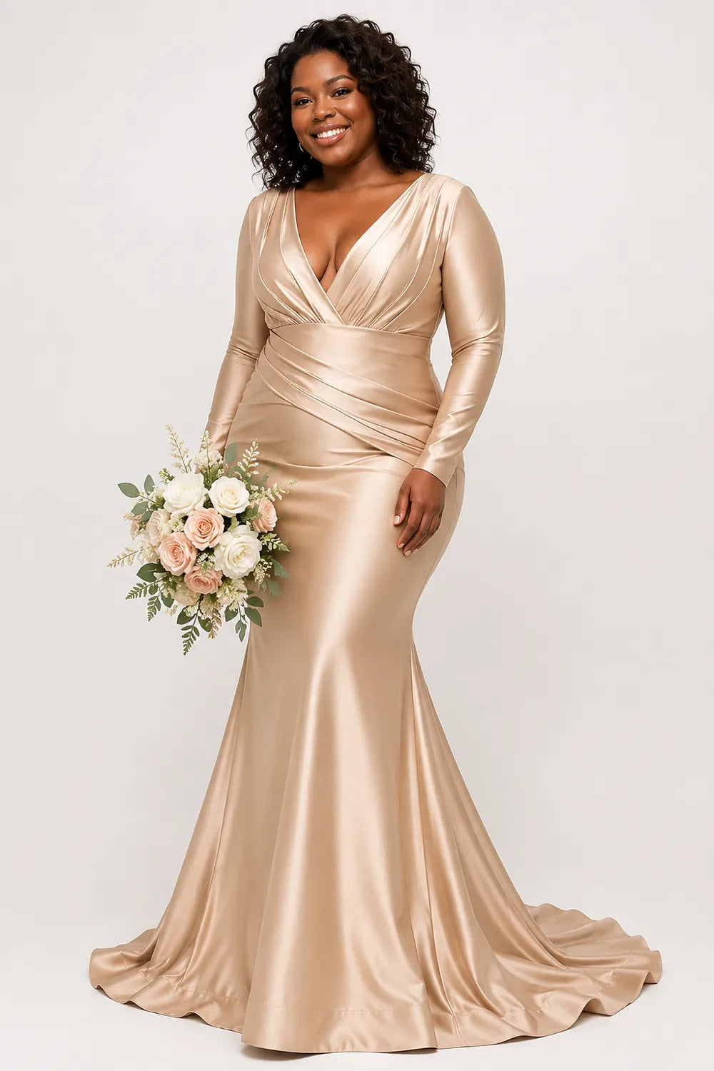 Plus Size V Neck Ruched Bridesmaid Dress