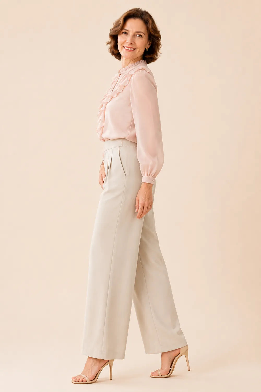 Elegant Ruffle Chiffon Blouse and Wide Leg Pant Set