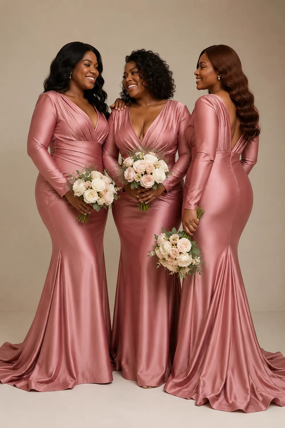 Plus Size V Neck Ruched Bridesmaid Dress