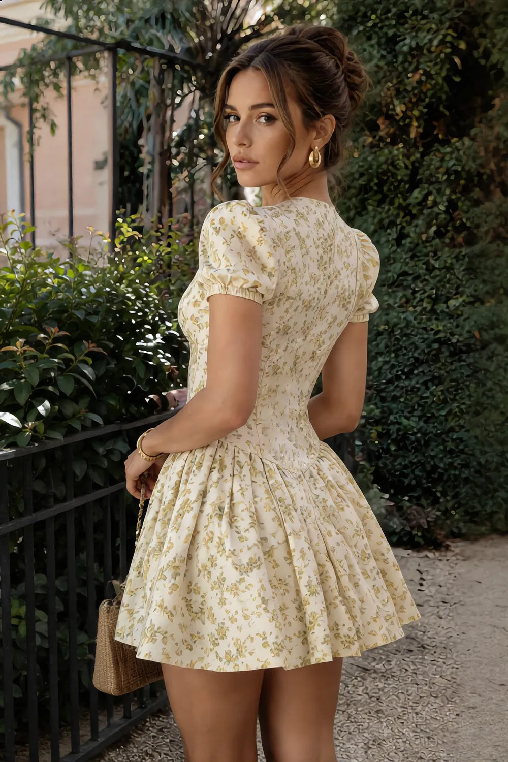 Romantic Garden Puff Sleeve Corset Mini Dress (SALE)