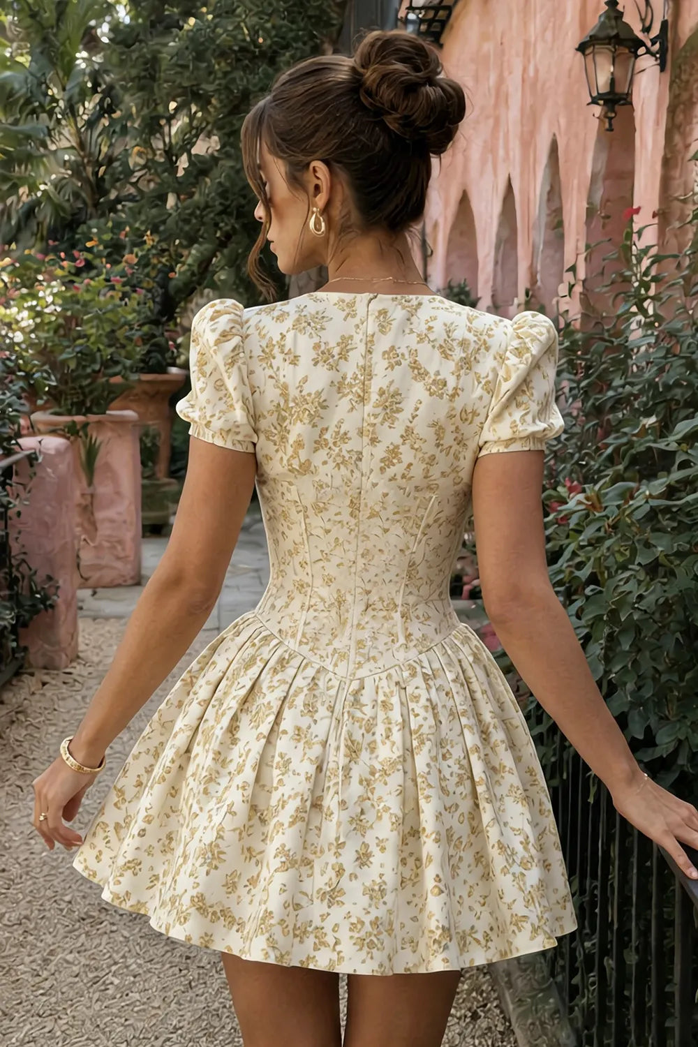 Romantic Garden Puff Sleeve Corset Mini Dress (SALE)