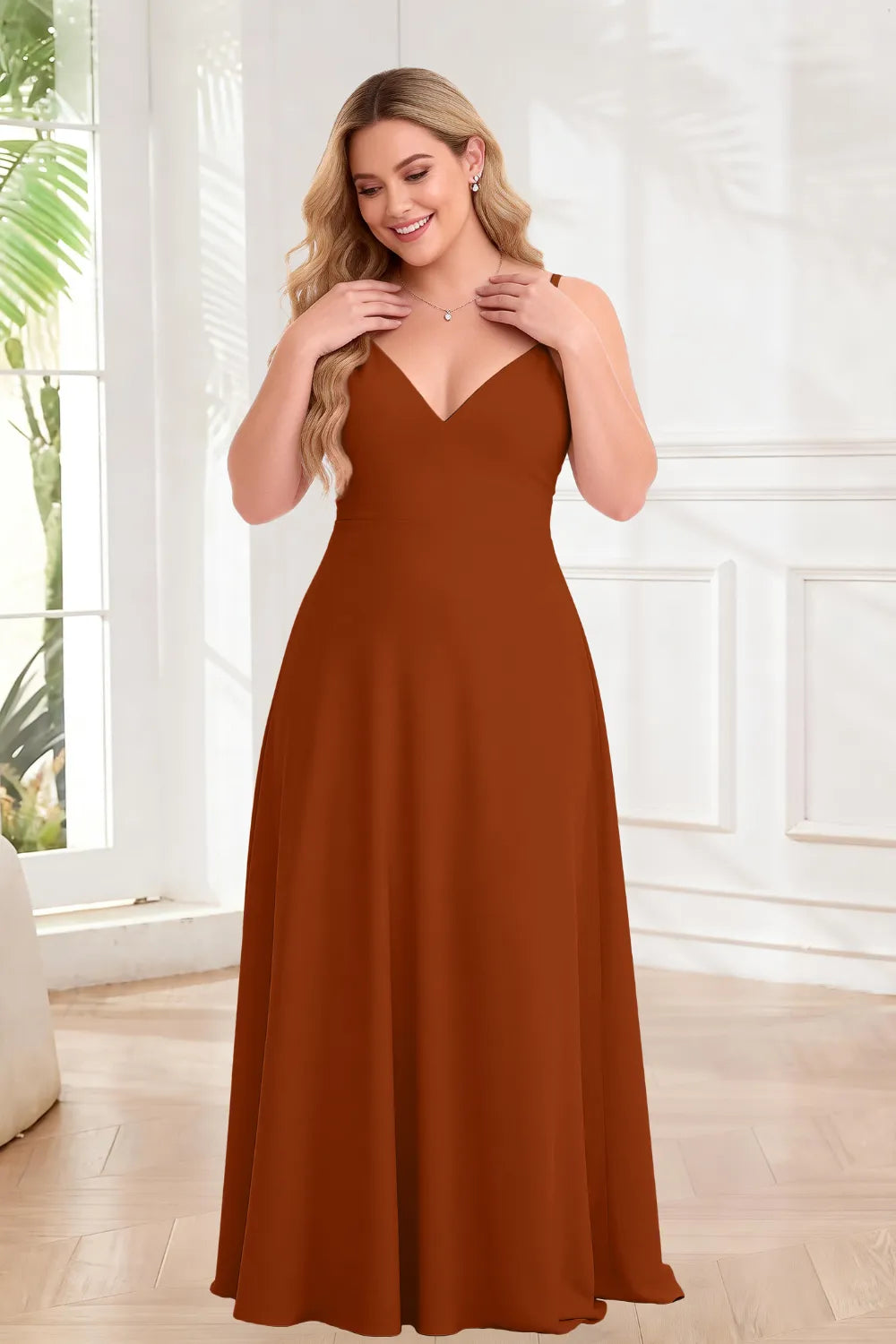 Elegant V-Neck Chiffon A-Line Bridesmaid Maxi Dress