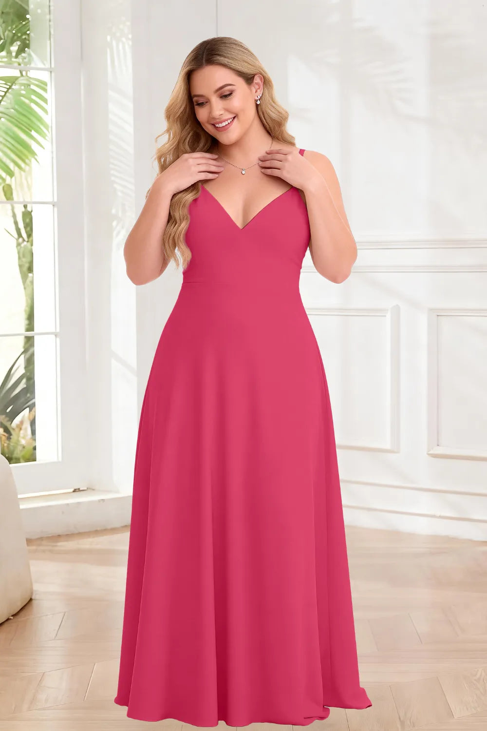 Elegant V-Neck Chiffon A-Line Bridesmaid Maxi Dress