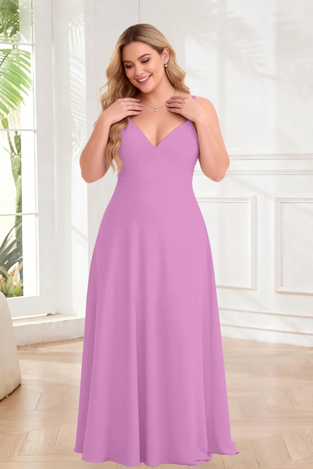 Elegant V-Neck Chiffon A-Line Bridesmaid Maxi Dress