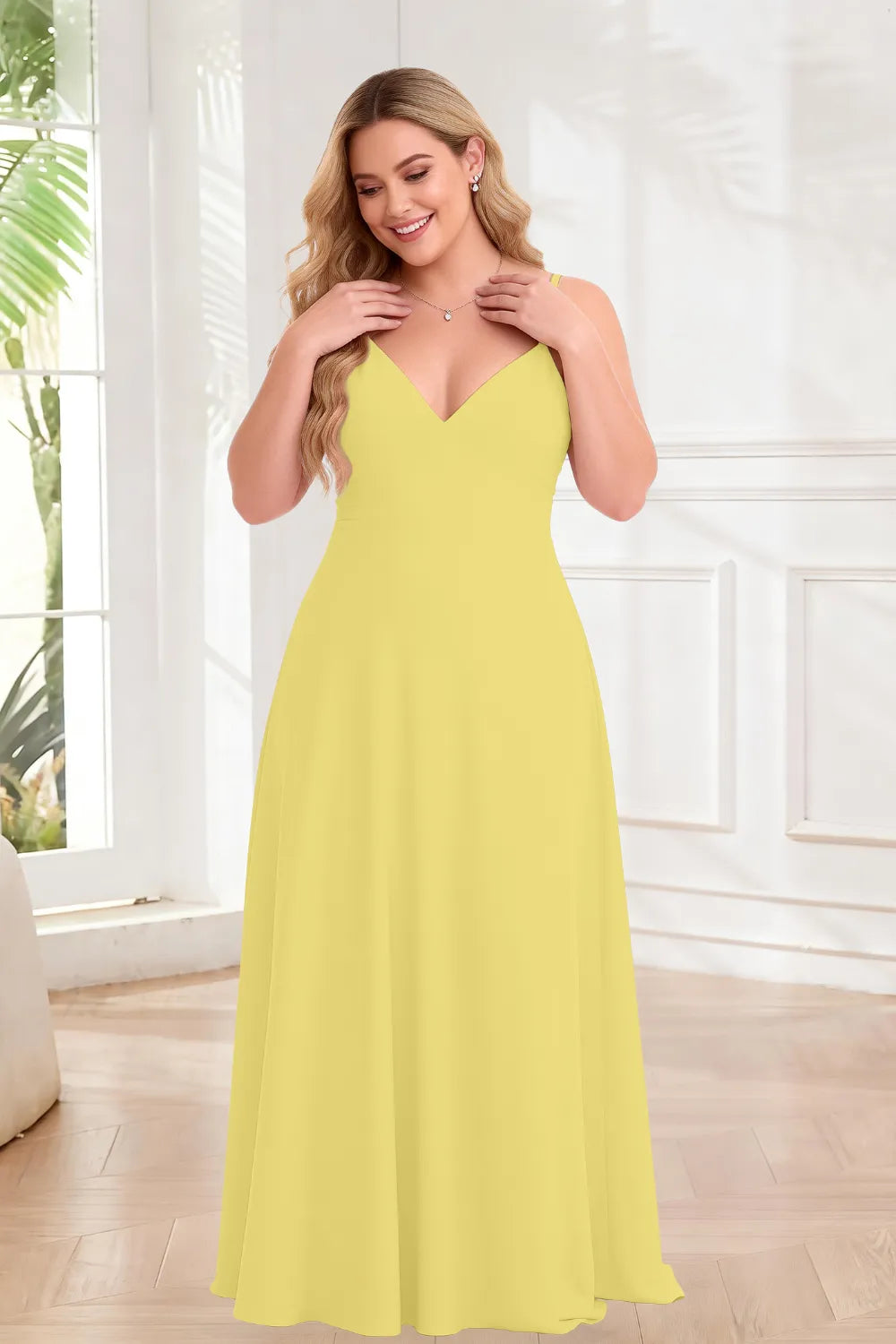 Elegant V-Neck Chiffon A-Line Bridesmaid Maxi Dress