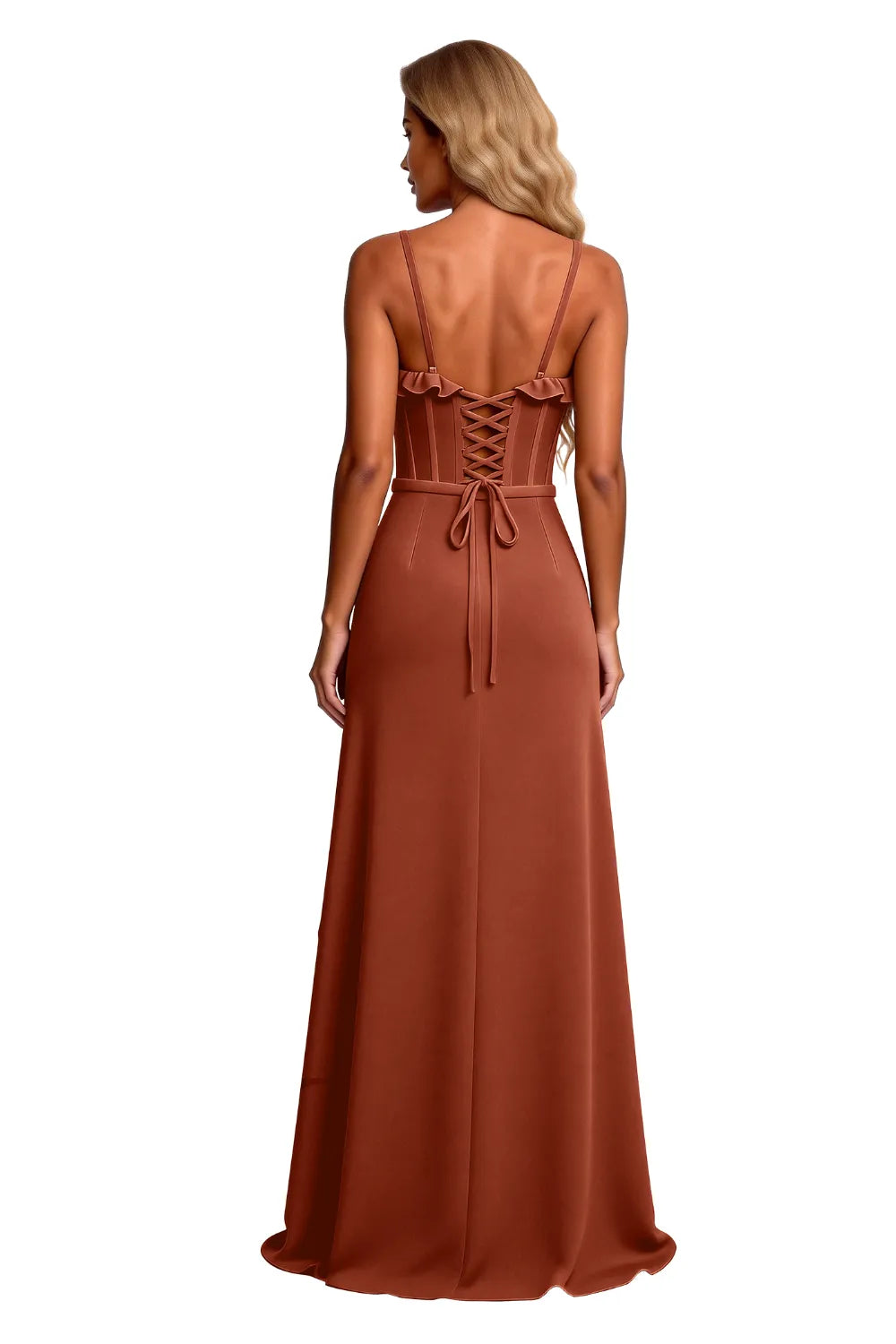 Elegant Corset Ruffle Slit Formal Maxi Dress