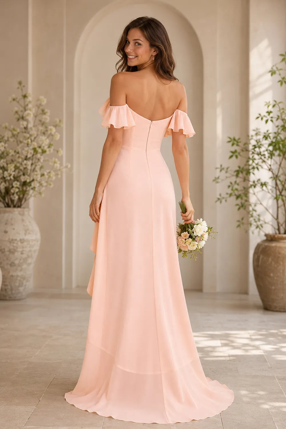 Isabella Romantic Off Shoulder Bridesmaid Dress