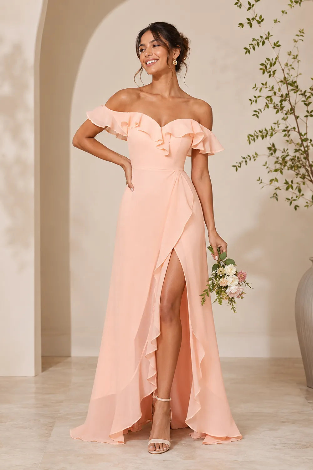 Isabella Romantic Off Shoulder Bridesmaid Dress