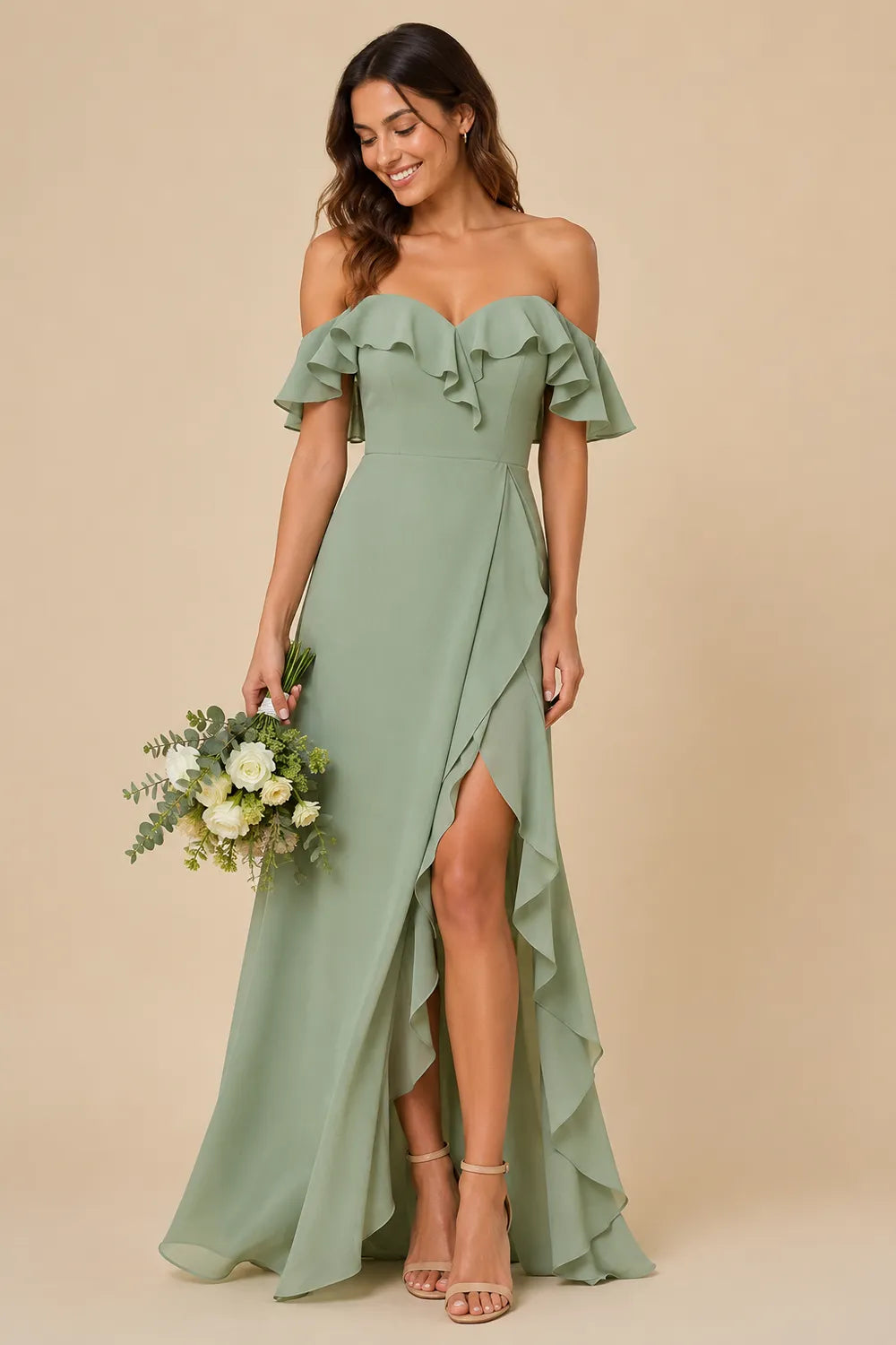 Isabella Romantic Off Shoulder Bridesmaid Dress