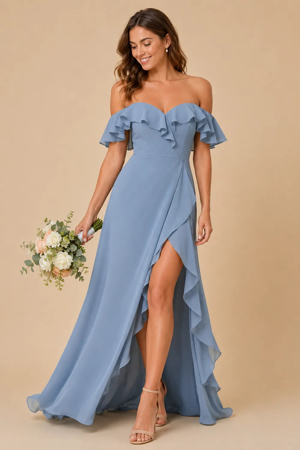 Isabella Romantic Off Shoulder Bridesmaid Dress