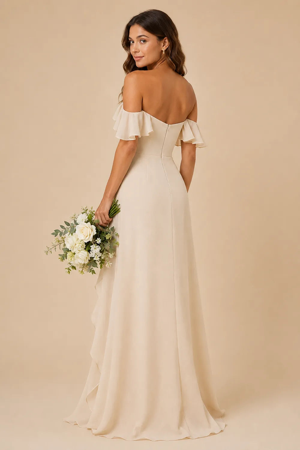 Isabella Romantic Off Shoulder Bridesmaid Dress