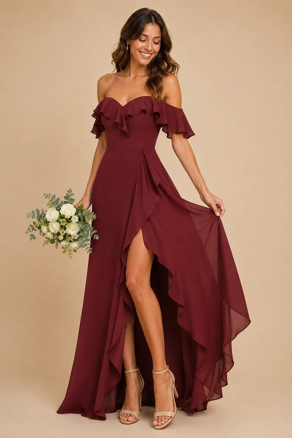 Isabella Romantic Off Shoulder Bridesmaid Dress
