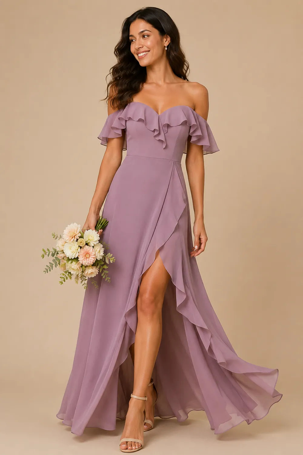 Isabella Romantic Off Shoulder Bridesmaid Dress