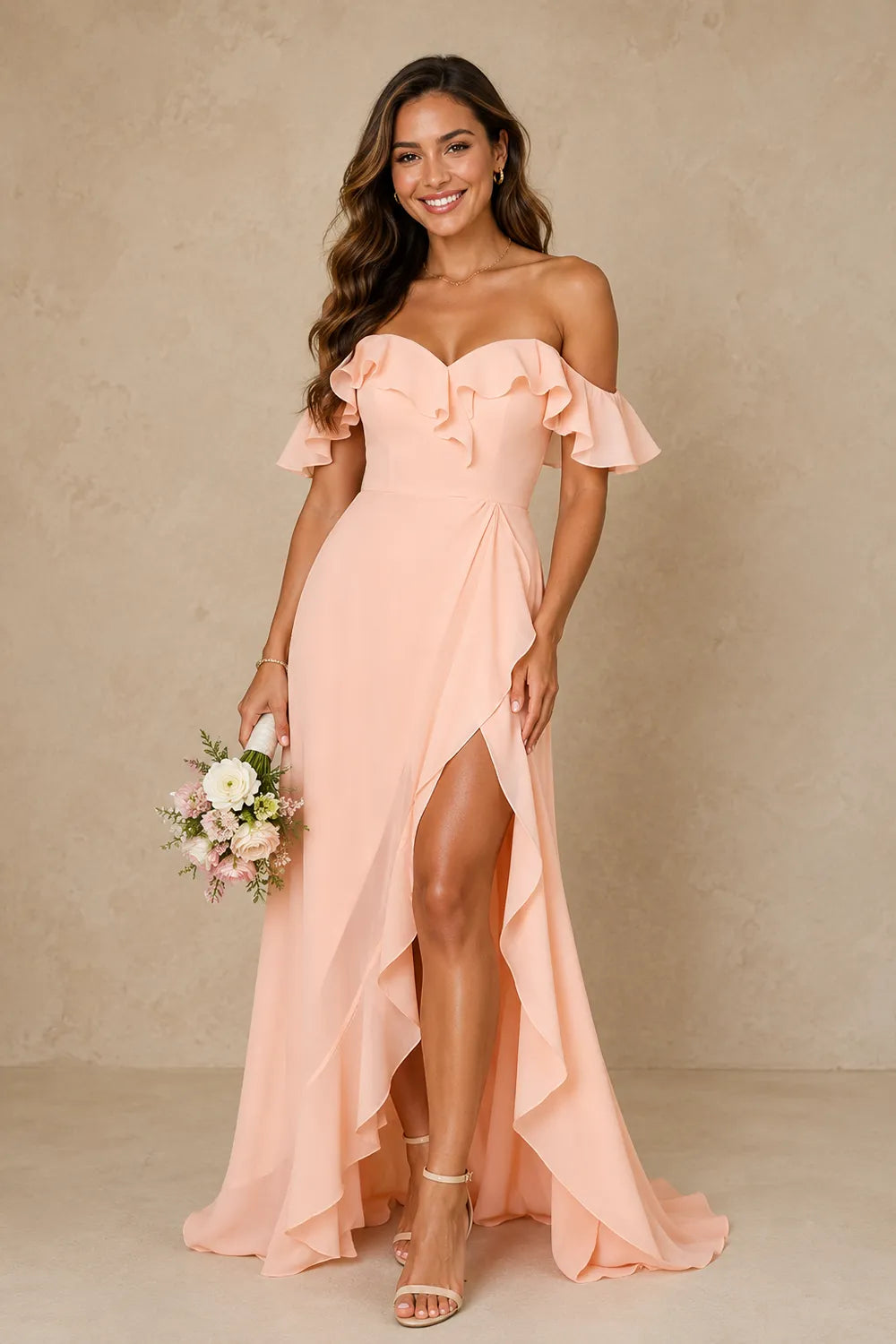 Isabella Romantic Off Shoulder Bridesmaid Dress