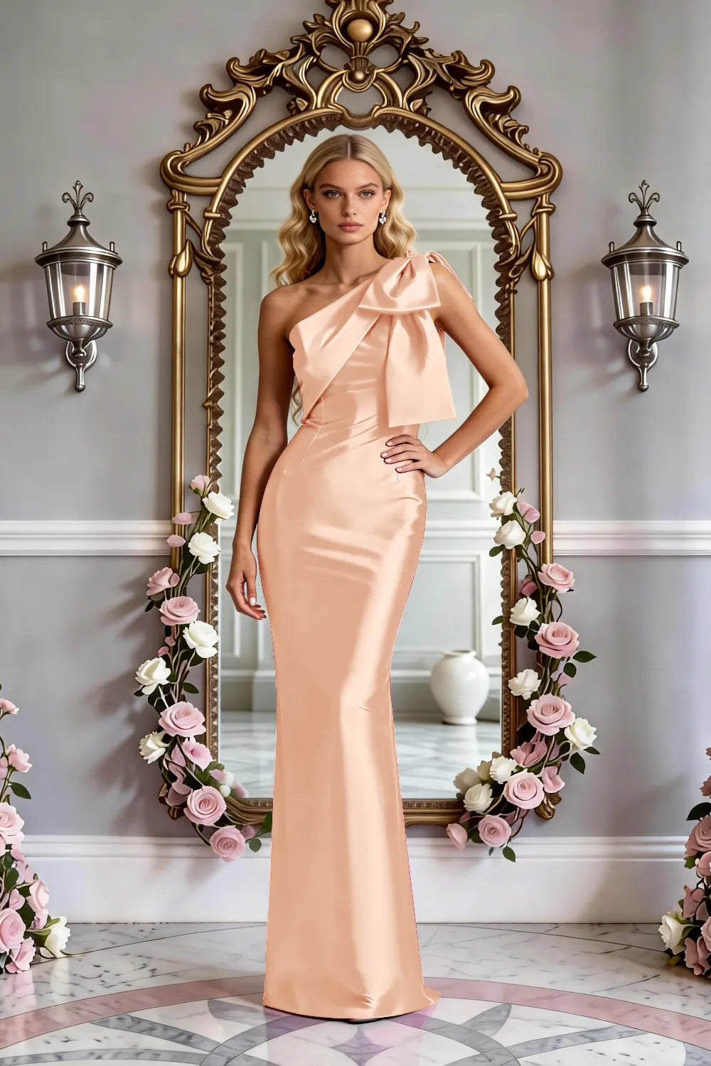 Modern One-Shoulder Bow Slim Evening Gown