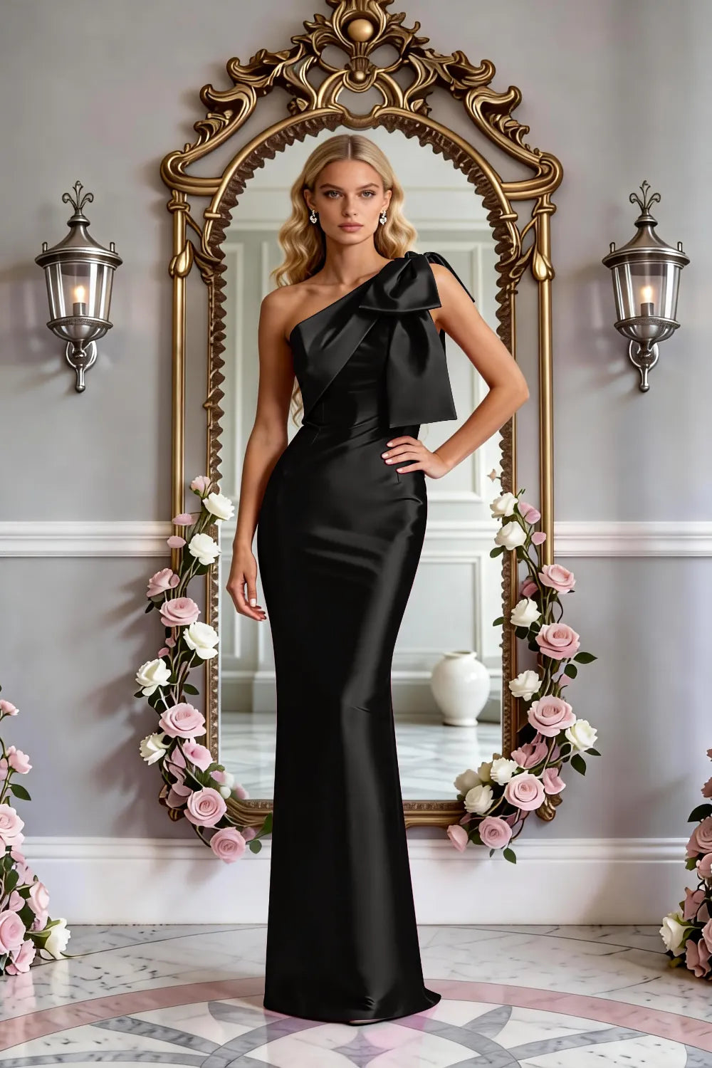 Modern One-Shoulder Bow Slim Evening Gown