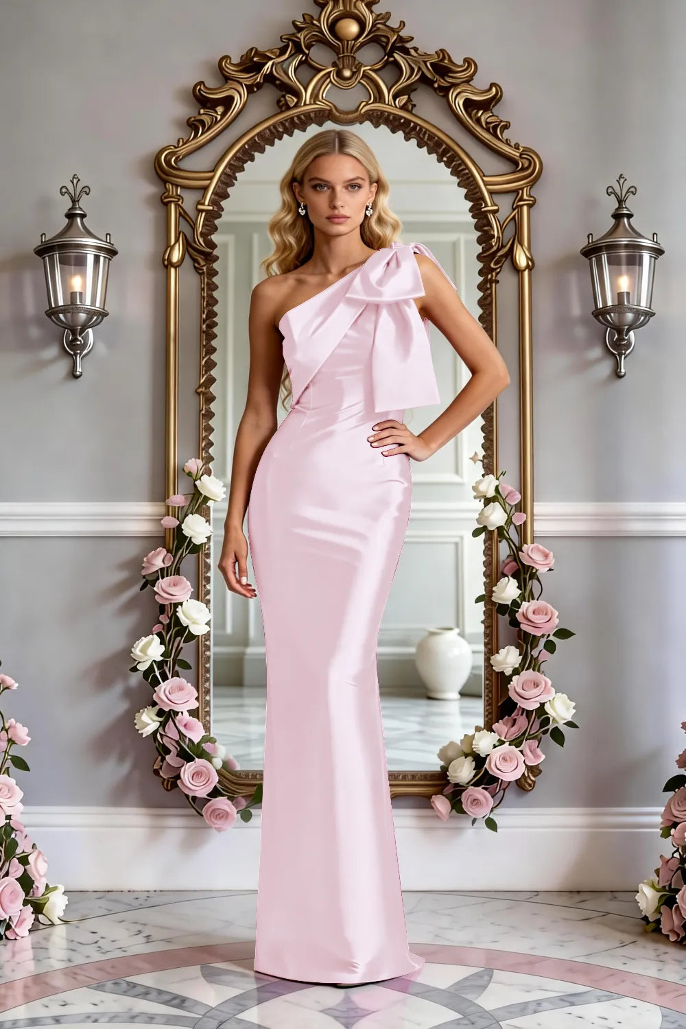 Modern One-Shoulder Bow Slim Evening Gown