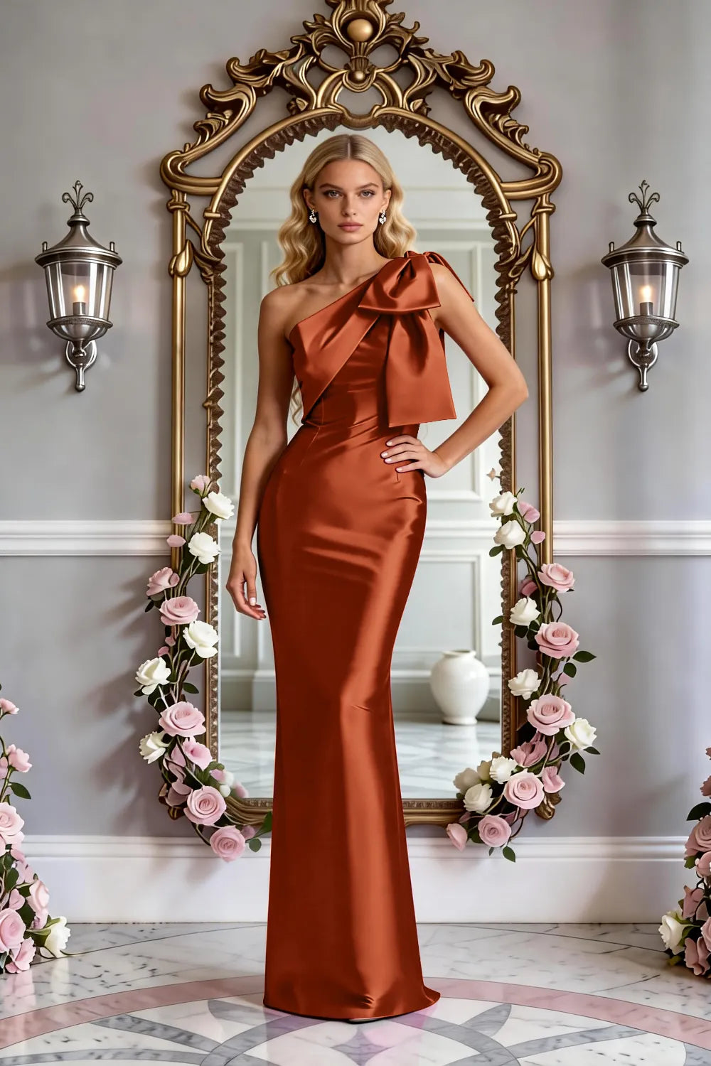 Modern One-Shoulder Bow Slim Evening Gown