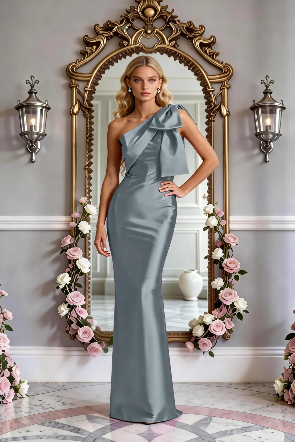 Modern One-Shoulder Bow Slim Evening Gown