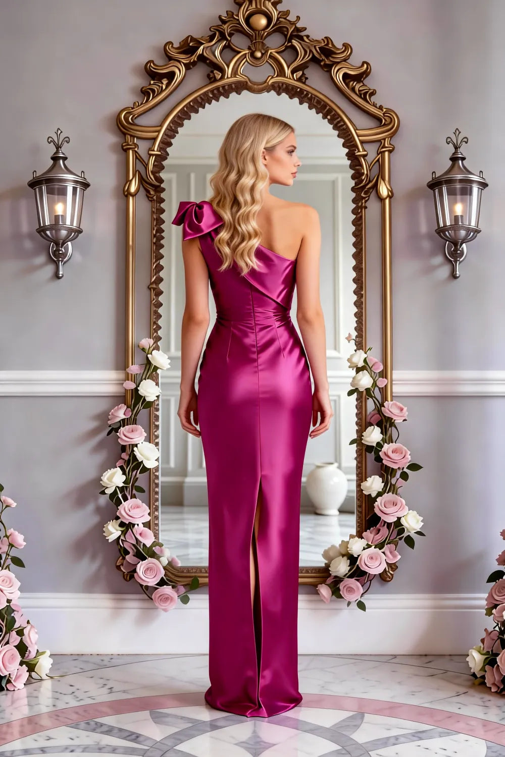 Modern One-Shoulder Bow Slim Evening Gown