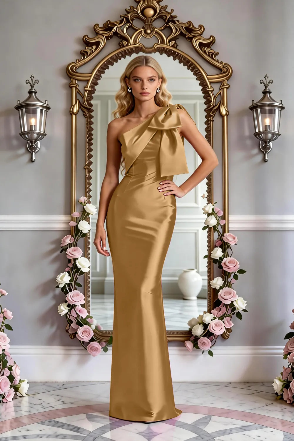 Modern One-Shoulder Bow Slim Evening Gown