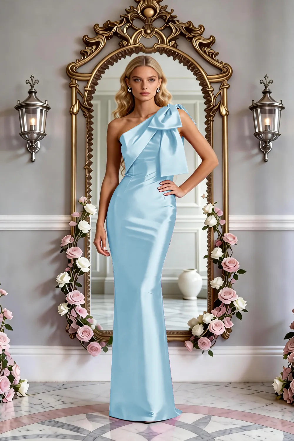 Modern One-Shoulder Bow Slim Evening Gown