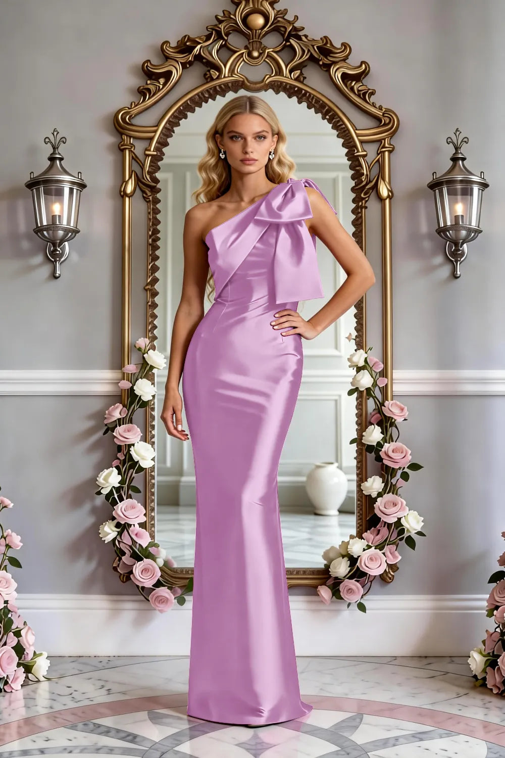 Modern One-Shoulder Bow Slim Evening Gown