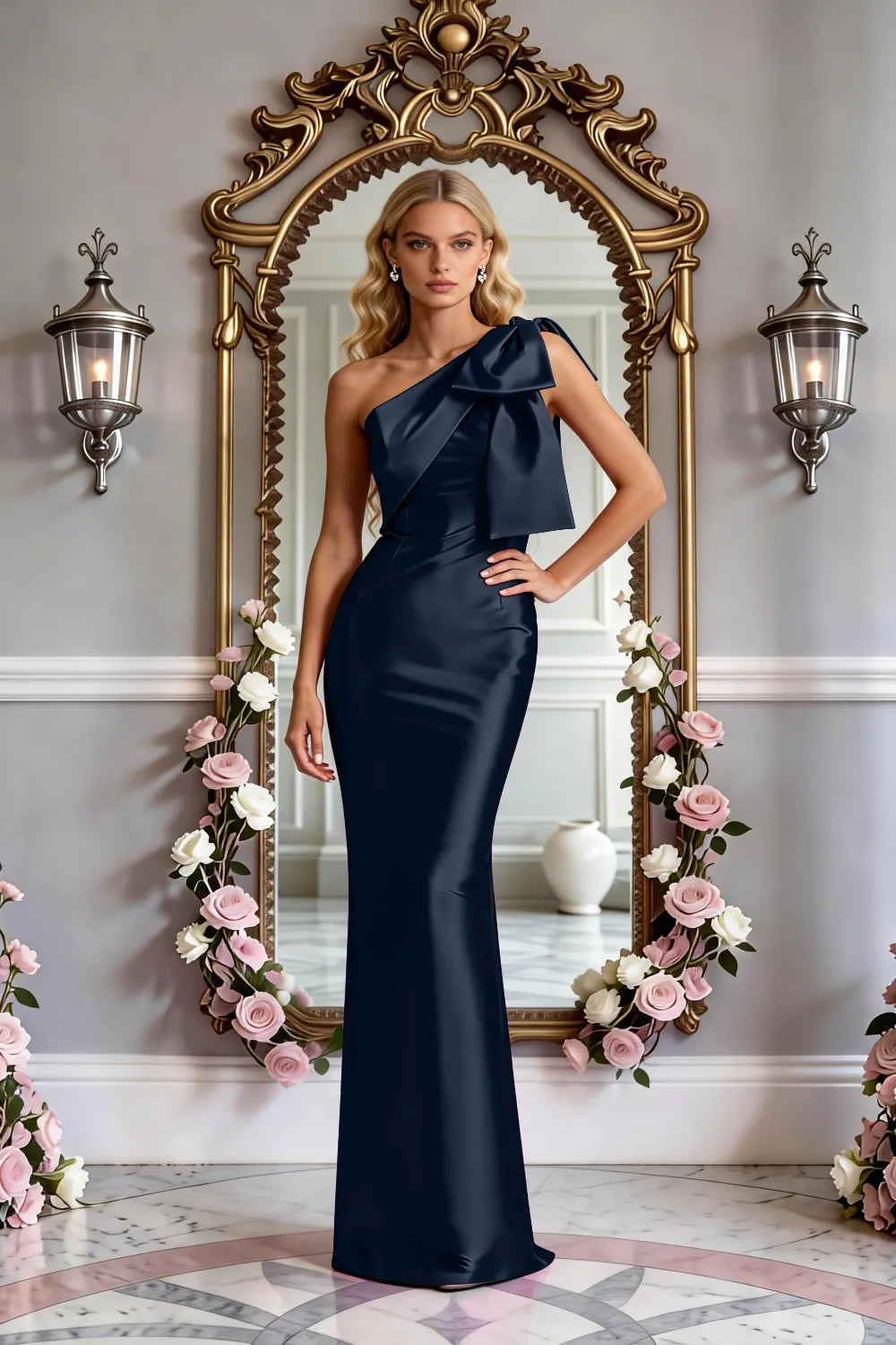 Modern One-Shoulder Bow Slim Evening Gown