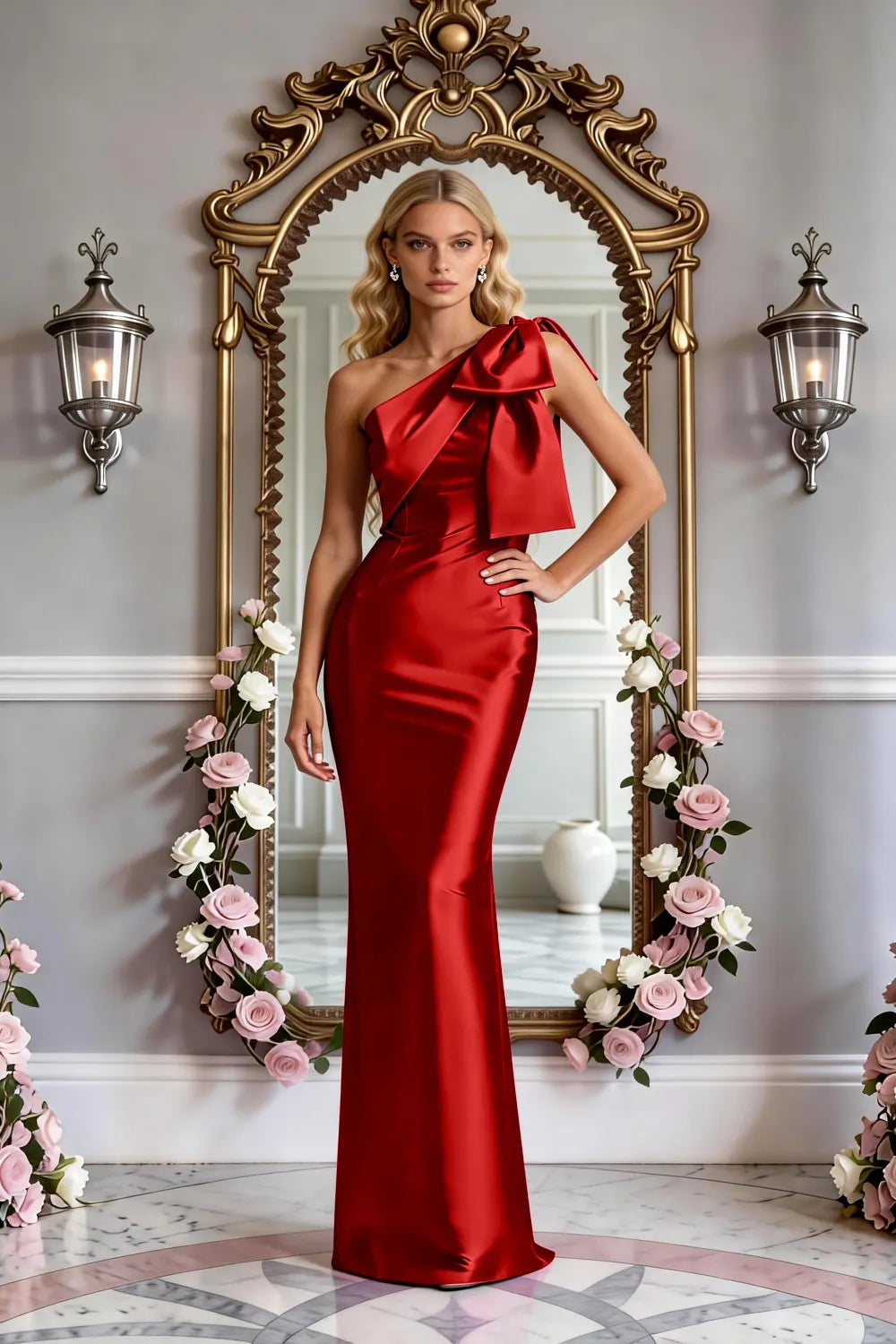 Modern One-Shoulder Bow Slim Evening Gown
