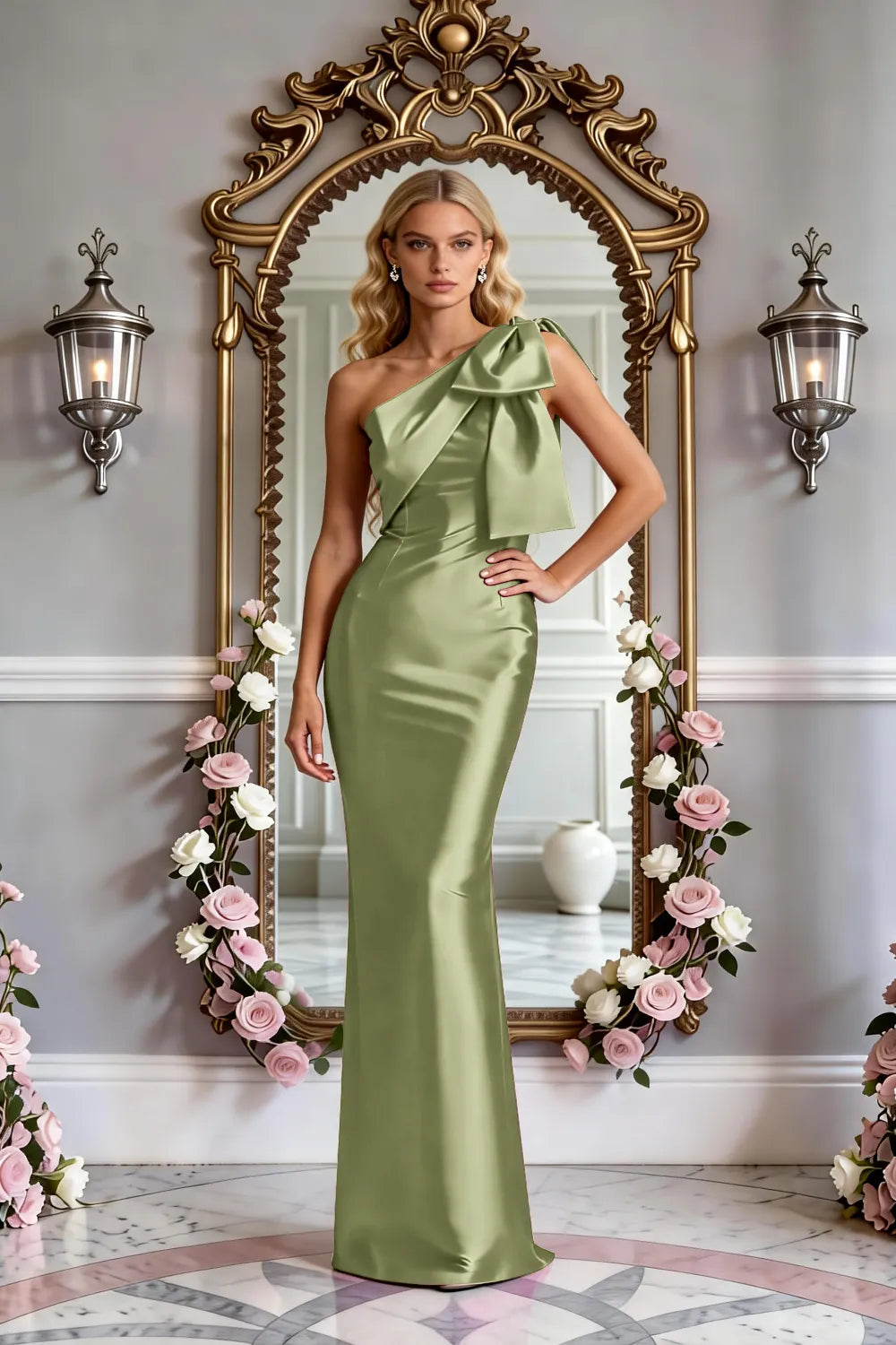 Modern One-Shoulder Bow Slim Evening Gown