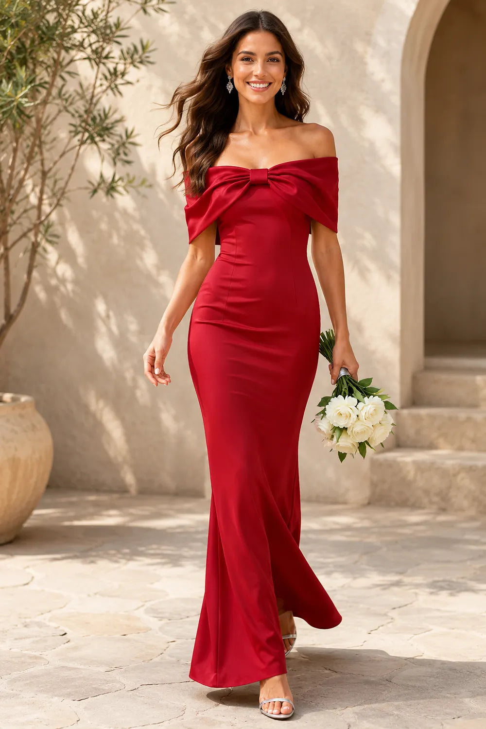 Refined Sweetheart Bow Evening Dress