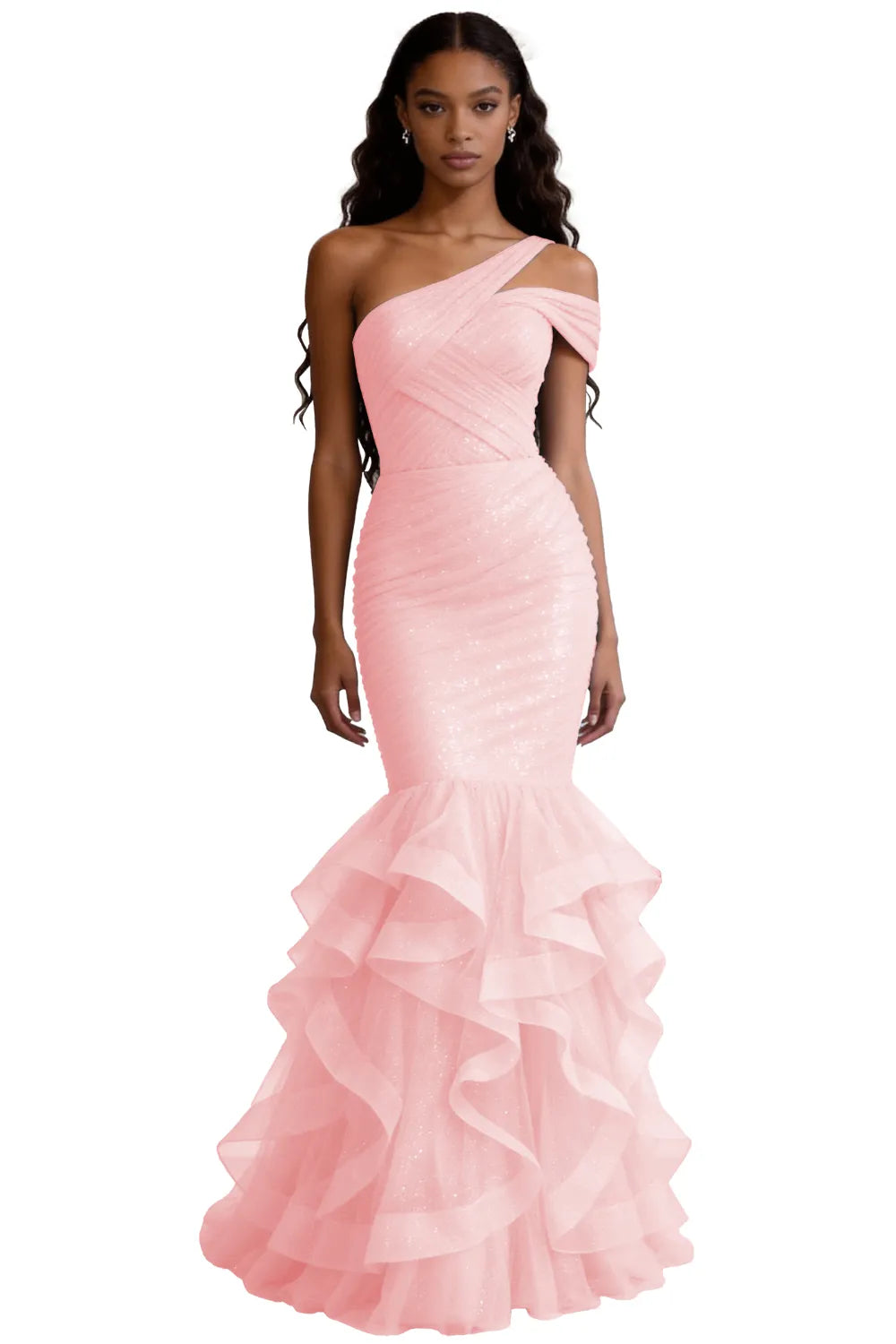 One Shoulder Sequin Mermaid Evening Gown Prom Dress