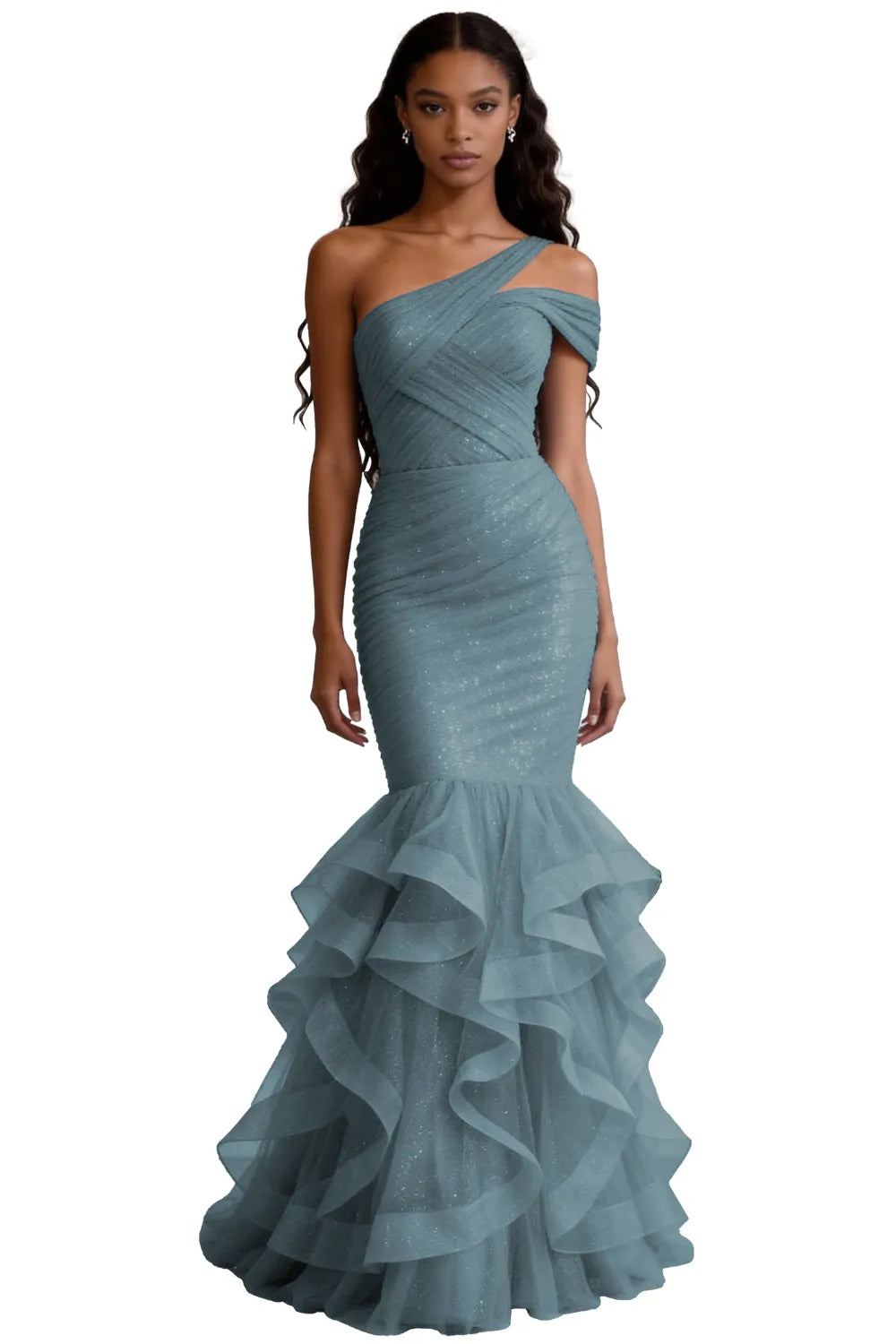 One Shoulder Sequin Mermaid Evening Gown Prom Dress