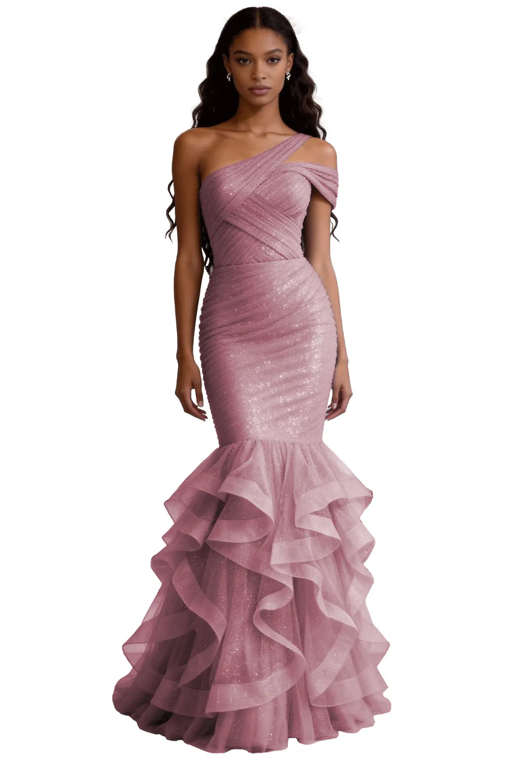 One Shoulder Sequin Mermaid Evening Gown Prom Dress