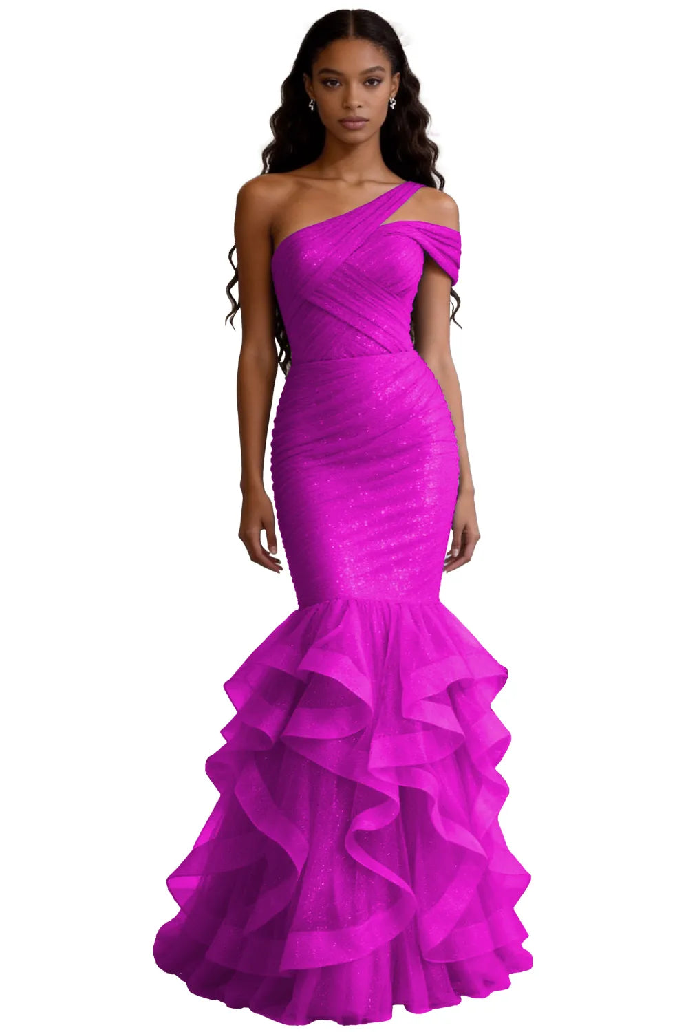One Shoulder Sequin Mermaid Evening Gown Prom Dress