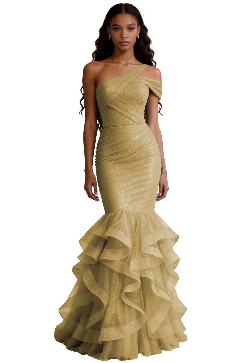 One Shoulder Sequin Mermaid Evening Gown Prom Dress