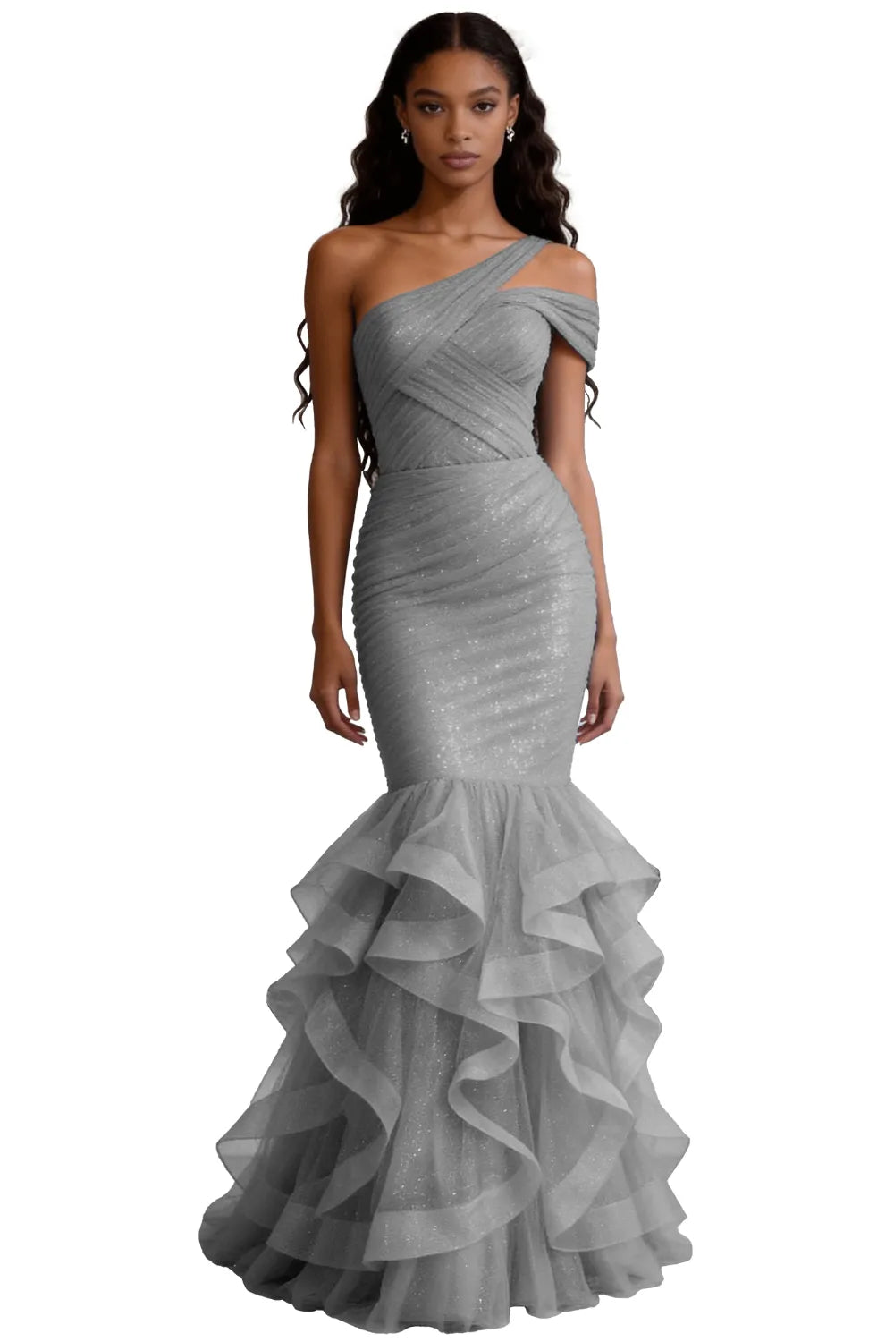 One Shoulder Sequin Mermaid Evening Gown Prom Dress