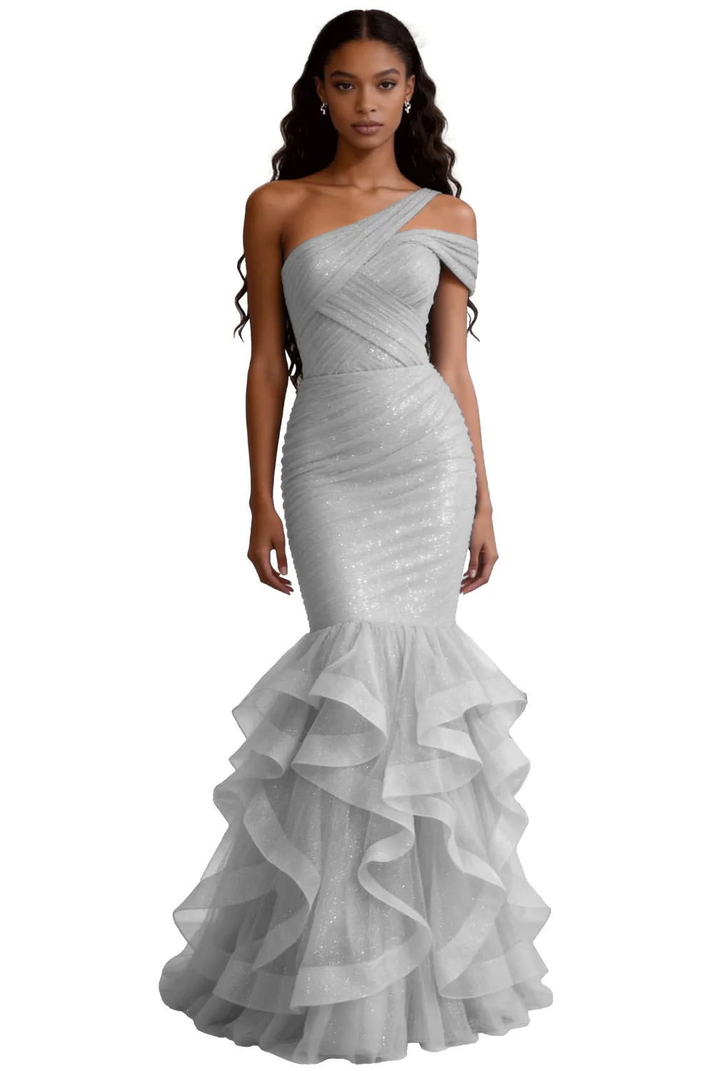 One Shoulder Sequin Mermaid Evening Gown Prom Dress