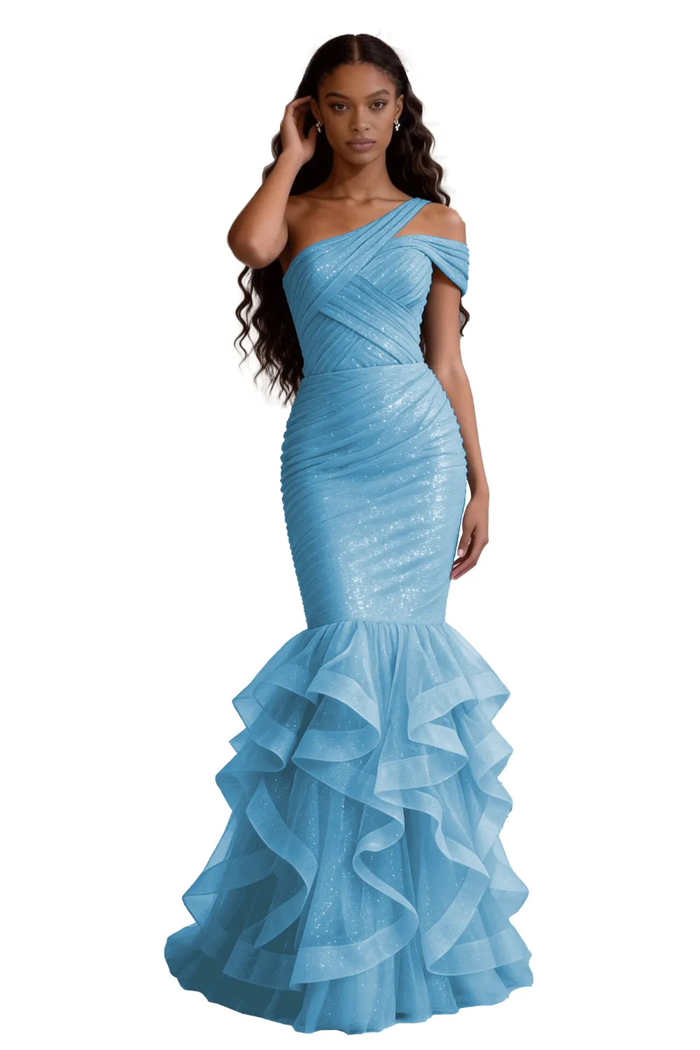 One Shoulder Sequin Mermaid Evening Gown Prom Dress