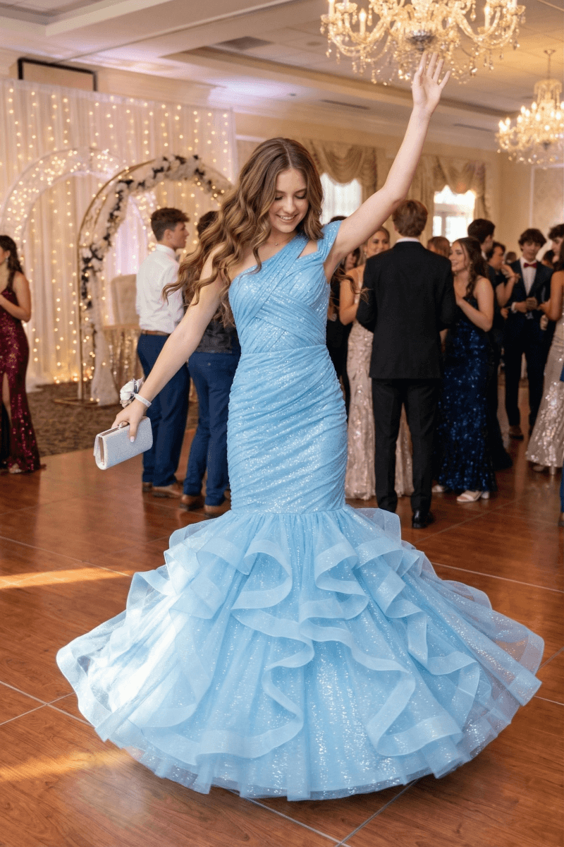 One Shoulder Sequin Mermaid Evening Gown Prom Dress