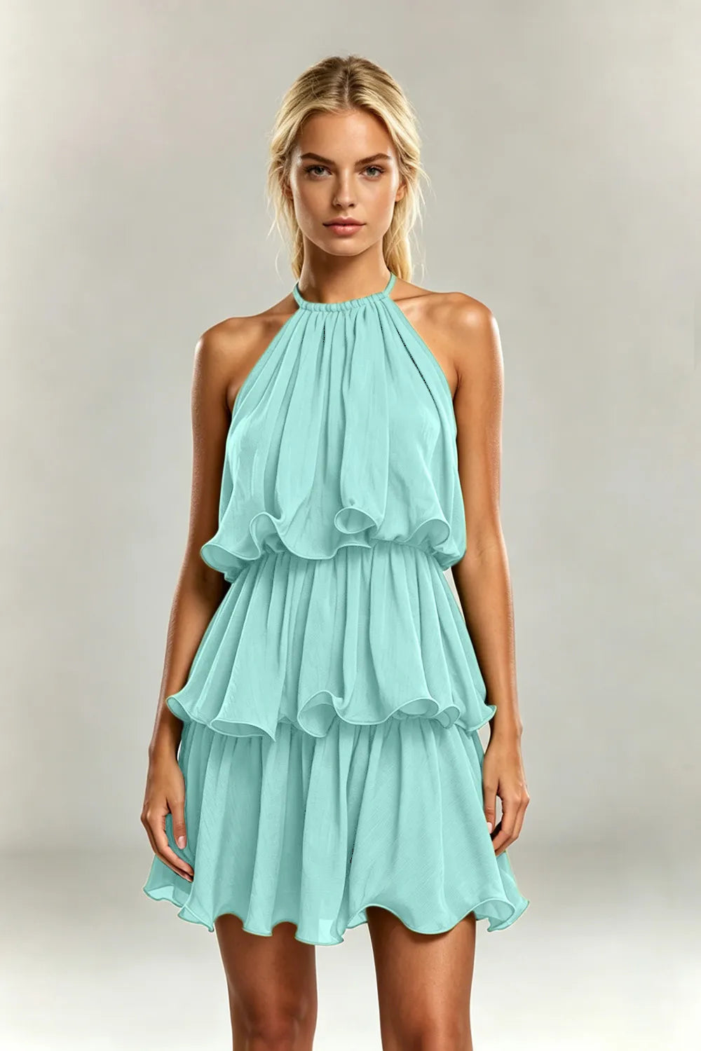 Halter Ruffle Mini Dress（SALE）
