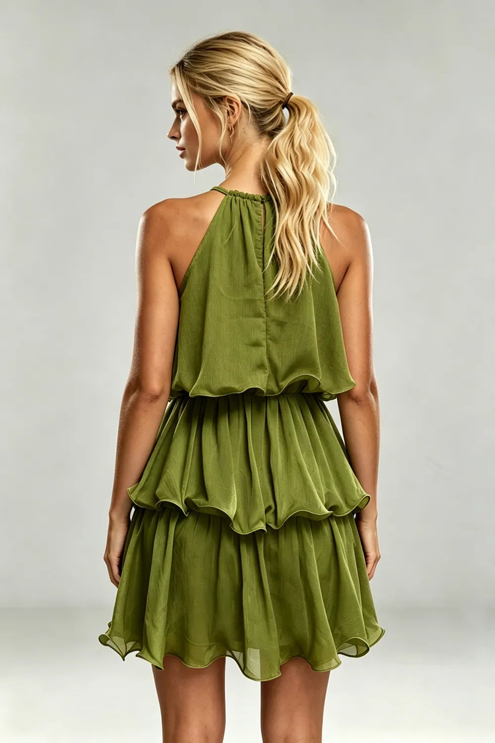 Halter Ruffle Mini Dress（SALE）